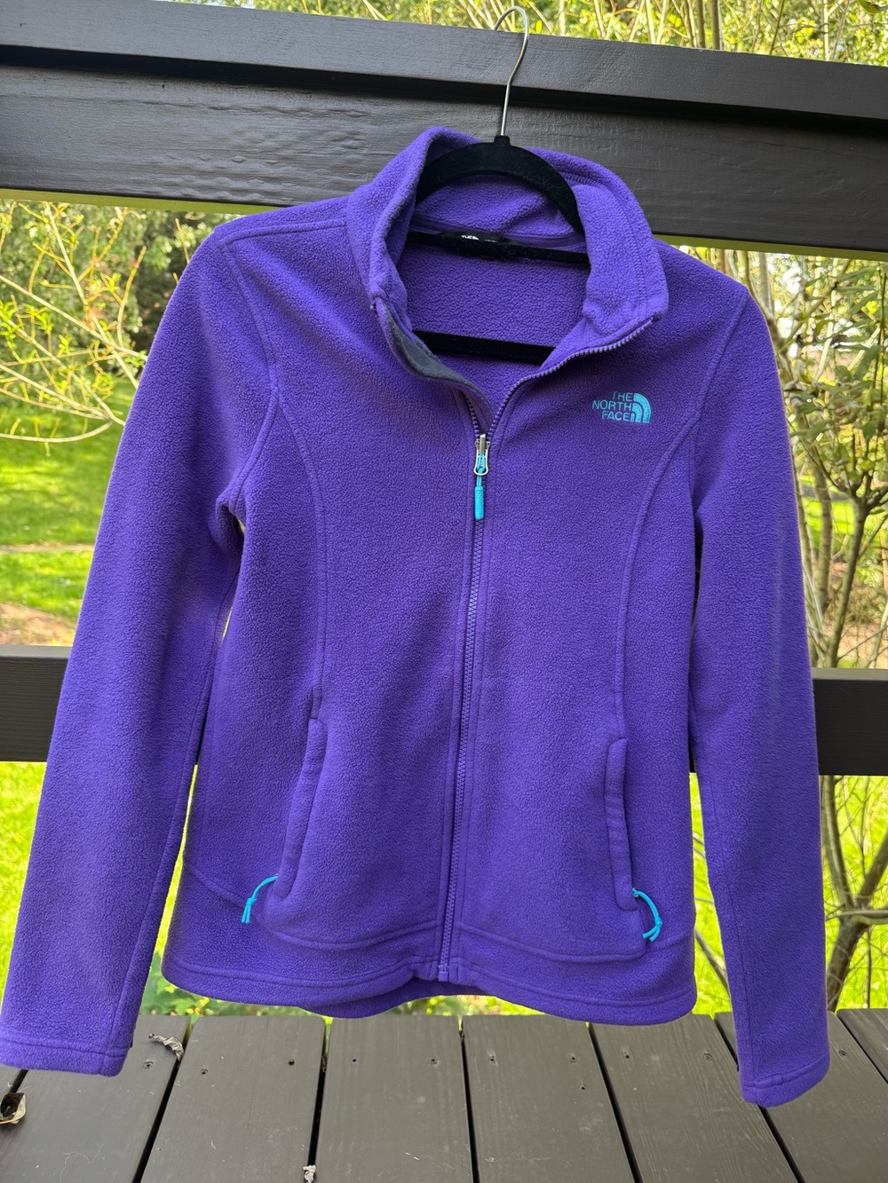 The North Face Women's Purple Full-Zip Fleece Jacket with Turquoise Accents